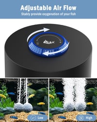 AQQA Aquarium Air Pump, 360 L/H Oxygen Pump, Aquarium Sufficient Oxygen Supply, Ultra Quiet Operation, 2 Adjustable Air Outlets for Aquariums up to 300 L (3 W) - 3W up to 300L 2