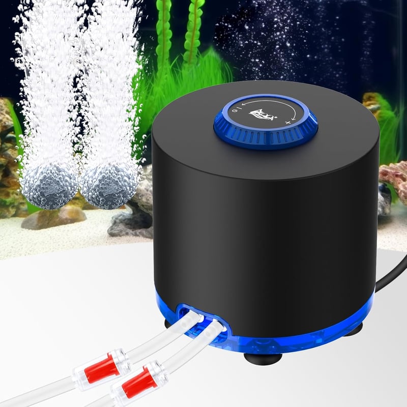 AQQA Aquarium Air Pump, 360 L/H Oxygen Pump, Aquarium Sufficient Oxygen Supply, Ultra Quiet Operation, 2 Adjustable Air Outlets for Aquariums up to 300 L (3 W) - 3W up to 300L