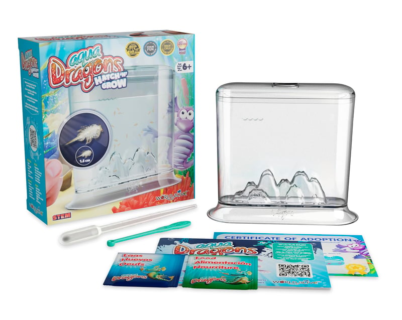 Set de animale de companie vii Aqua Dragons Underwater World pentru copii – ouă, hrană, linguriță, lupă – jucărie STEM, începând de la 6 ani, 17x6x18 cm