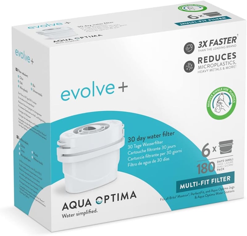 Aqua Optima Evolve+ vízszűrő patron 6 csomag, 6 hónapos ellátás, Brita Maxtra+ kompatibilis