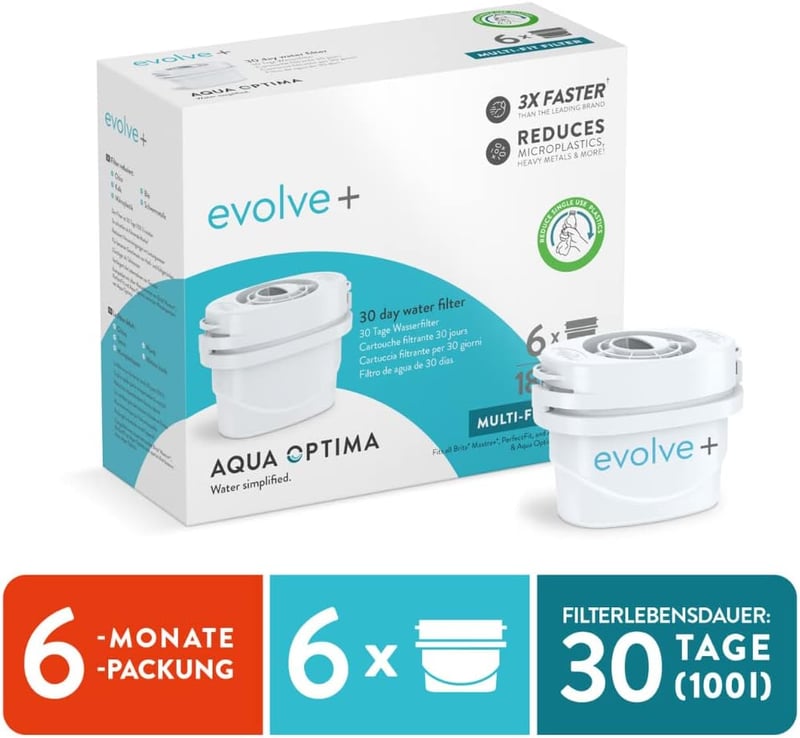 Aqua Optima Evolve+ vízszűrő patron 6 csomag, 6 hónapos ellátás, Brita Maxtra+ kompatibilis