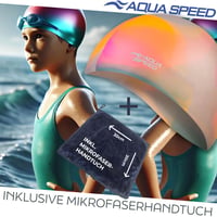 Set cască de înot din silicon Aqua Speed Bunt + prosop din microfibră – Multicolor, mărimea 50 – Cască de înot pentru adulți și copii, impermeabilă 6