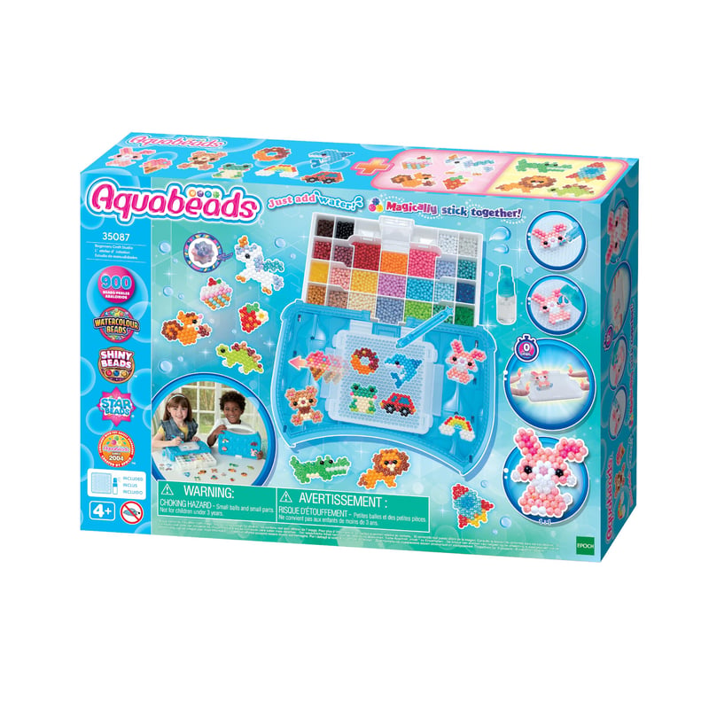 Aquabeads 35087 Kreatív štúdio – Súprava vodných korálikov v prenosnom kufríku, 900 korálikov v 25 farbách, od 4 rokov, bez nutnosti zažehľovania