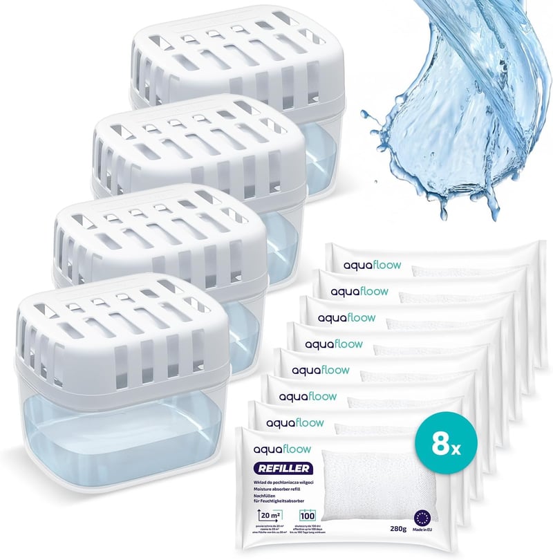Aquafloow 4 db Páramentesítő + 8 db 280g Utántöltő Granulátum, Penészedés Elleni Védelem