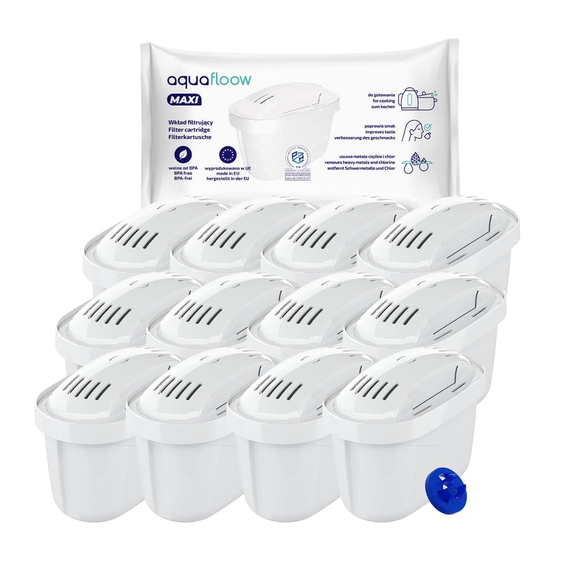 Aquafloow filter uložak za vodu 12 kom | Zamjenski filter kompatibilan s Brita Maxtra+ | Smanjuje klor i kamenac | Za Brita vrčeve za filtriranje vode