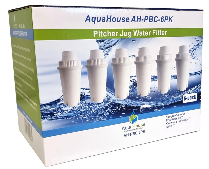 AquaHouse AH-PBC Patrona za filtriranje vode 6 kom - Kompatibilna s Brita Classic, Kenwood, Laica, PearlCo, Dafi stolnim vrčevima za filtriranje vode, univerzalni zamjenski filtar