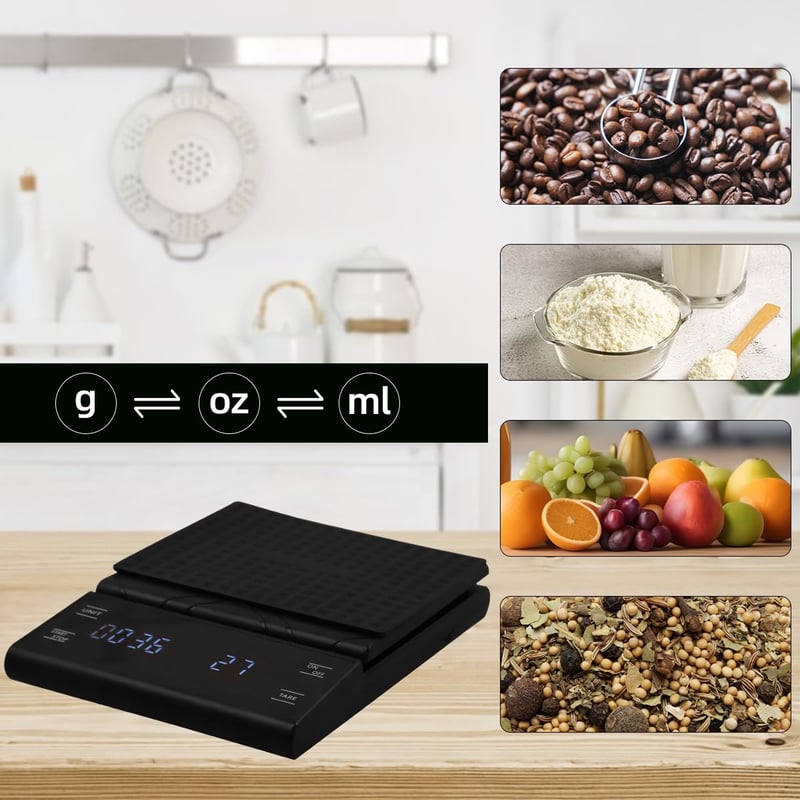 Aqualin LED digitális kávéskála 3kg, 0,1g pontosság, időzítővel, barista mérleg