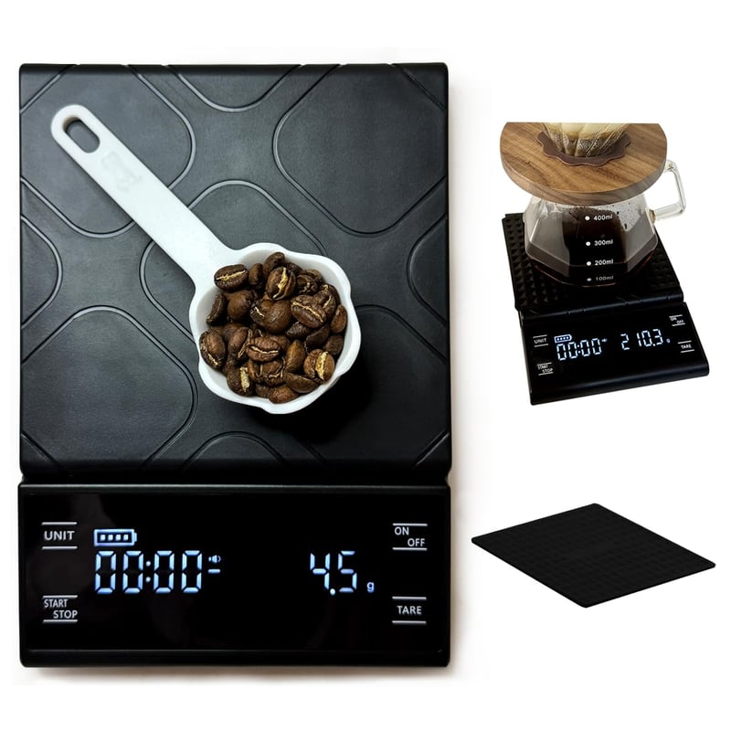 Aqualin LED digitális kávéskála 3kg, 0,1g pontosság, időzítővel, barista mérleg