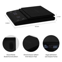 Aqualin LED digitális kávéskála 3kg, 0,1g pontosság, időzítővel, barista mérleg 2