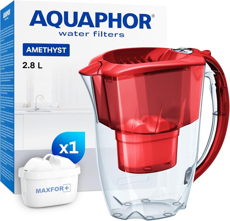 AQUAPHOR Amethyst 2,8L vízszűrő kancsó csúszó fedéllel + Maxfor+ szűrőbetét - 2-25.5, ruby-red