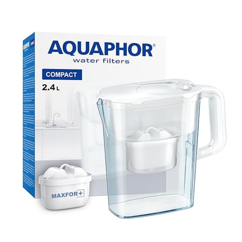 AQUAPHOR Compact Vízszűrő Kancsó 1 Maxfor+ Szűrőbetéttel 2,4L Fehér Hűtőajtóba Kis Konyhákba Ideális