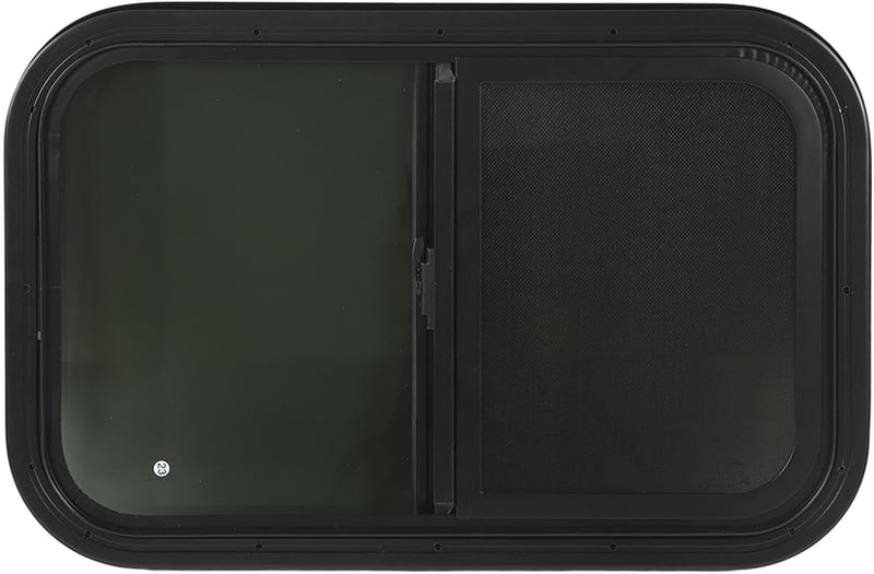 AQXREIGHT 700x300mm Lakóautó Csúszóablak Tempered Glass Fekete Alumínium Kerettel Szúnyoghálóval
