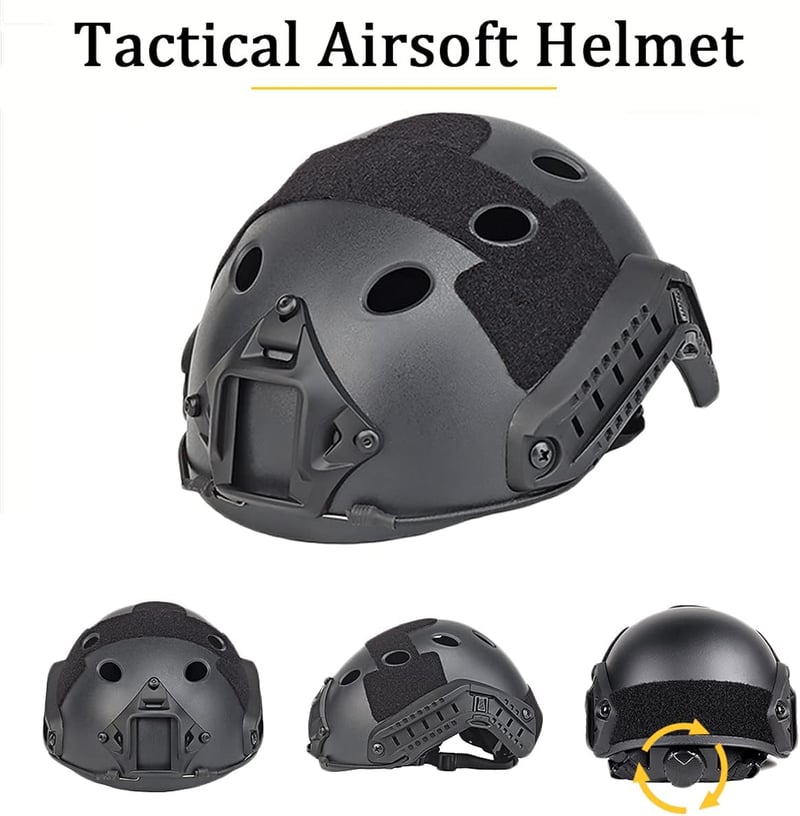 AQzxdc Airsoft Sisak Védőszemüveggel és Napsárnyal, Katonai Paintball Védelem, 90° Állítható