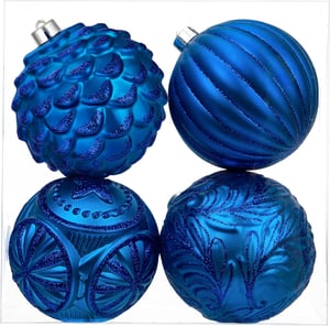 Arborus set kuglica za bor 4 kom - plave sa šljokicama, 12 cm
