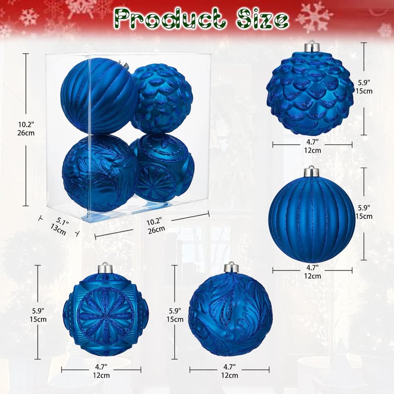 Arborus 4 darabos karácsonyi gömb szett 12 cm kék csillogó dekoráció