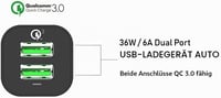 Nabíjačka ARCANITE USB, Dual Port Quick Charge 3.0, 36W, 6A, Rýchlonabíjačka s dvoma USB portmi 3