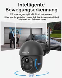 ARCCTV 4MP solárna vonkajšia bezpečnostná kamera, 2,4/5GHz WiFi, batériová, detekcia osôb, farebné nočné videnie, obojsmerný prenos zvuku, vodotesná, sivá 3