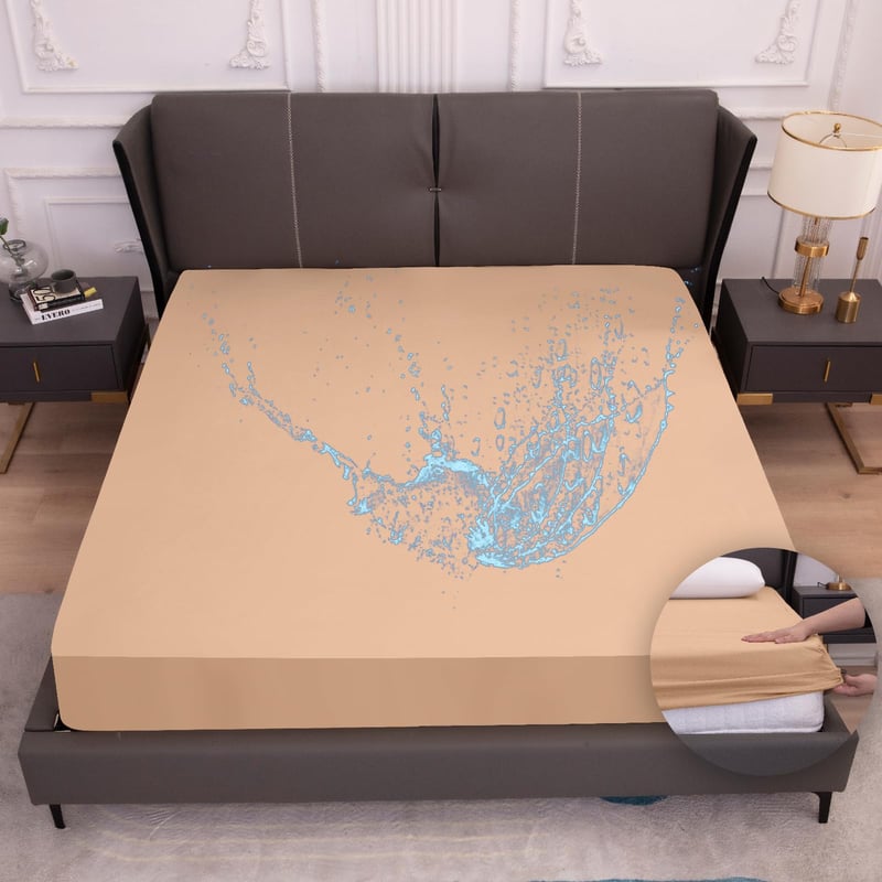 Nepremokavý chránič matraca Arcona 90x200 cm, napínacia plachta, priedušný poťah na matrac, ochrana proti vlhkosti, prateľný, piesková farba