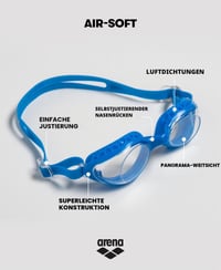 Ochelari de înot unisex ARENA Air-Soft pentru adulți - Lentile mari, anti-aburire, protecție UV, punte nazală auto-ajustabilă, garnituri Air Seals 2