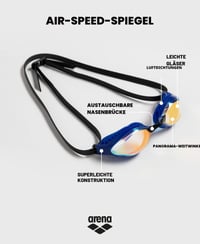 Plavecké okuliare Arena Airspeed Mirror pre dospelých – s UV ochranou, 3 vymeniteľnými nosovými mostíkmi, širokými šošovkami, žlto-medená-ružová 3