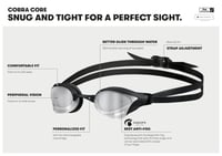 Ochelari de înot de competiție unisex Arena Cobra Core Swipe Mirror pentru adulți, lentile curbate în oglindă, anti-aburire, protecție UV, 5 punți nazale interschimbabile 2