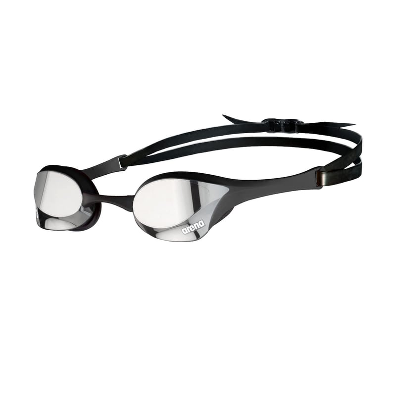 ARENA Cobra Ultra Swipe Mirror Unisex pretekárske plavecké okuliare pre dospelých, zrkadlové zakrivené šošovky, ochrana proti zahmlievaniu, UV ochrana, 5 nosových mostíkov, strieborné