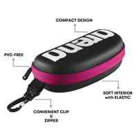 Toc pentru ochelari de înot Arena Goggle Case - carcasă rigidă cu carabină, culoare negru-alb-roz 6