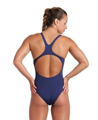 Dámske jednodielne plavky Arena Solid Swim Pro Team – rýchloschnúci materiál MaxLife Eco, odolné voči chlóru, UV ochrana UPF 50+, tmavomodro-biele 7