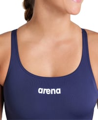 Dámske jednodielne plavky Arena Solid Swim Pro Team – rýchloschnúci materiál MaxLife Eco, odolné voči chlóru, UV ochrana UPF 50+, tmavomodro-biele 5