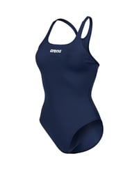 Dámske jednodielne plavky Arena Solid Swim Pro Team – rýchloschnúci materiál MaxLife Eco, odolné voči chlóru, UV ochrana UPF 50+, tmavomodro-biele 1