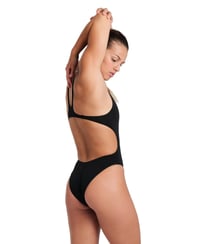 Dámske jednodielne plavky Arena Solid Swim Tech Team – materiál MaxLife Eco, UV ochrana UPF 50+, rýchloschnúce, čierno-biele 2