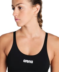 Dámske jednodielne plavky Arena Solid Swim Tech Team – materiál MaxLife Eco, UV ochrana UPF 50+, rýchloschnúce, čierno-biele 4