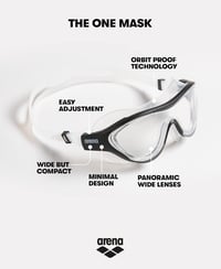 ARENA The One Mask úszószemüveg felnőtteknek, nagy lencse, UV védelem, önbeálló orrnyereg - Single, Smoke-Black-Black 2