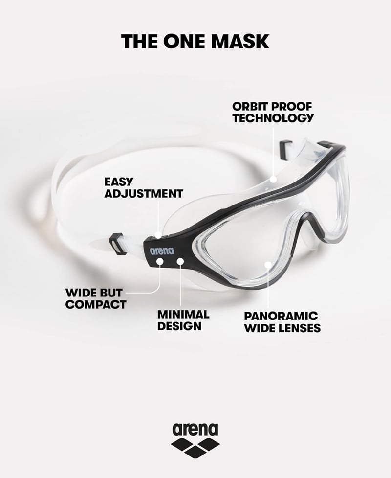ARENA The One Mask úszószemüveg felnőtteknek, nagy lencse, UV védelem, önbeálló orrnyereg - Single, Smoke-Black-Black