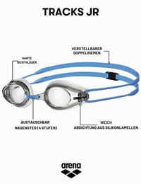 Zrkadlové pretekárske plavecké okuliare pre deti ARENA Tracks Junior – s UV ochranou, úpravou proti zahmlievaniu, 4 vymeniteľnými nosovými mostíkmi a silikónovým tesnením 2