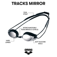 Ochelari de înot unisex Arena Tracks Mirror pentru adulți - Lentile cu oglindă anti-aburire, protecție UV, 4 punți nazale interschimbabile, garnitură din silicon 2