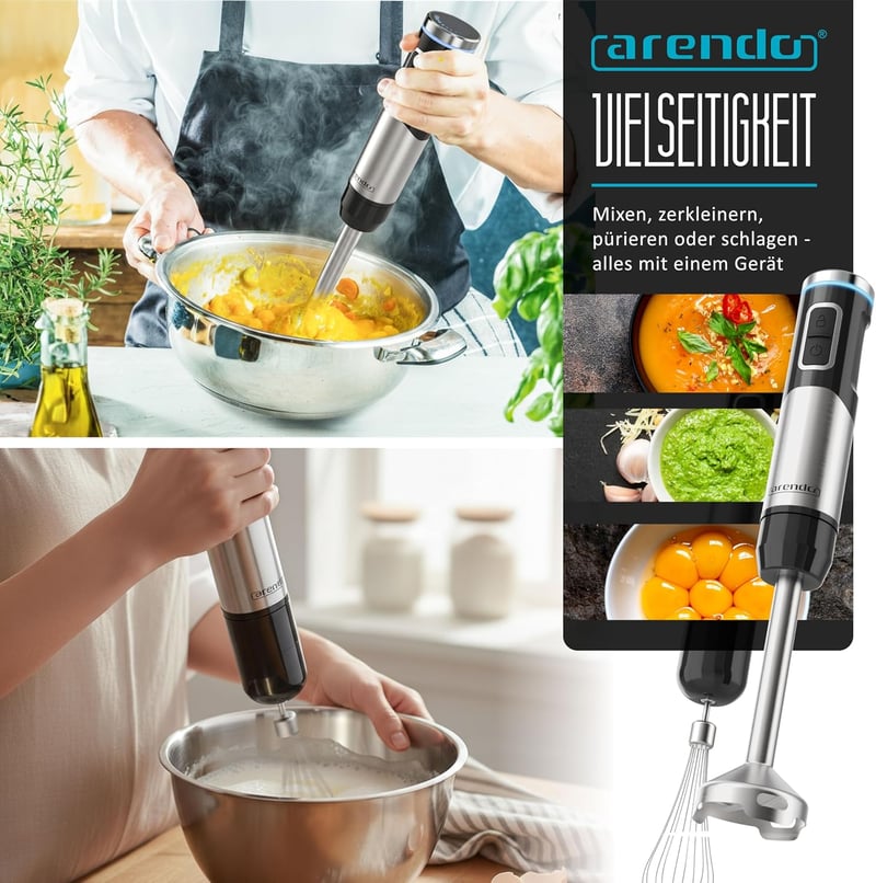 Arendo Akkumulátoros Kézi Mixer 200W Rozsdamentes Acél Turmixbot Habverő Készlet