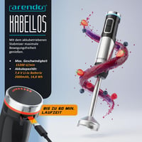 Arendo Akkumulátoros Kézi Mixer 200W Rozsdamentes Acél Turmixbot Habverő Készlet 3