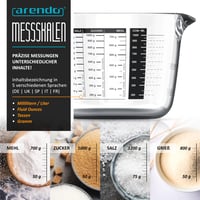 Sada odmeriek Arendo z borosilikátového skla, 3 ks – 250 ml, 500 ml, 1000 ml – presná mierka, žiaruvzdorné, vhodné do mikrovlnnej rúry 4