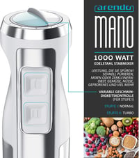 Arendo rozsdamentes acél kézi turmixgép 1000W 4