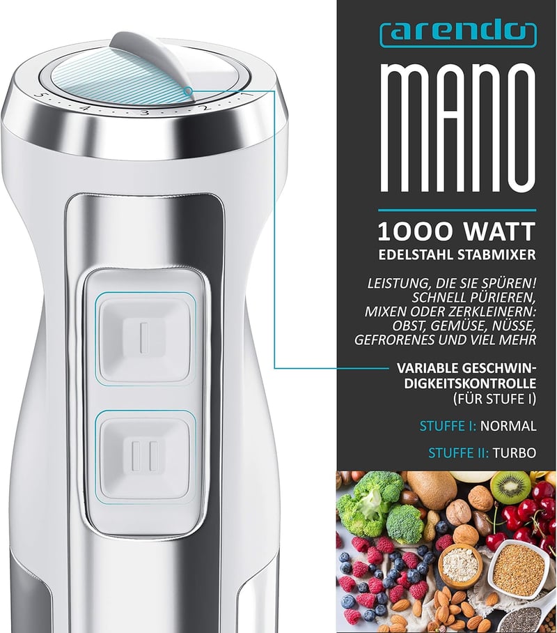 Arendo rozsdamentes acél kézi turmixgép 1000W