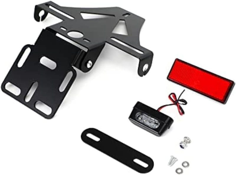 Areyourshop Motoros Rendszámtábla Tartó Világítással és Reflektorral, Állítható Szögű Univerzális Rendszámkeret Motorkerékpárhoz