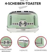 Ariete 156/04 Vintage Négy Szeletes Toaster Zöld 3