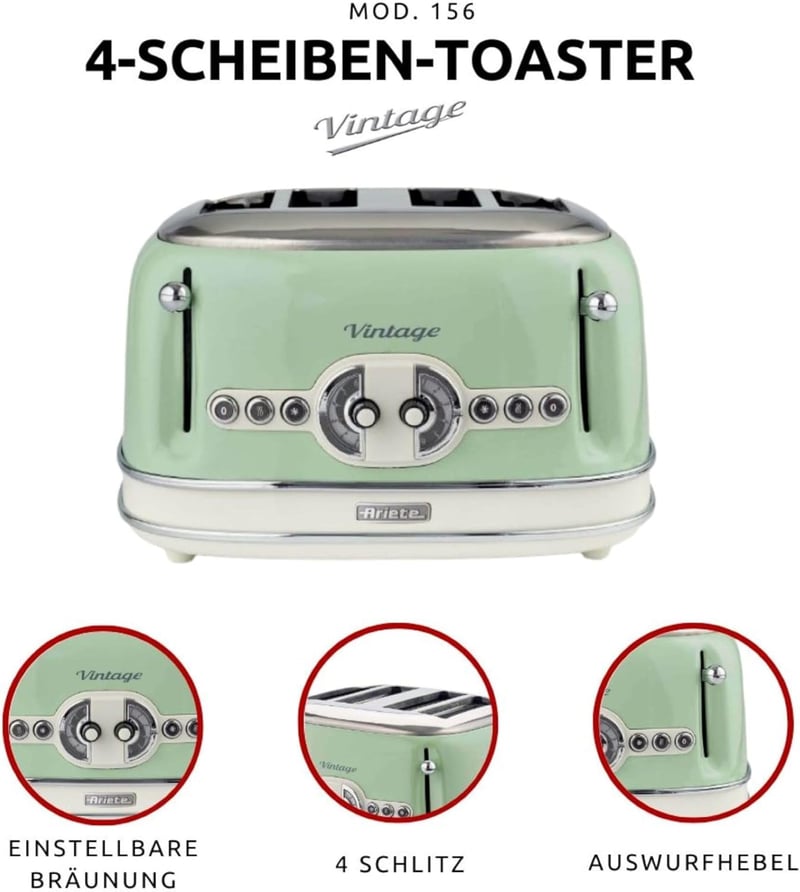Ariete 156/04 Vintage Négy Szeletes Toaster Zöld