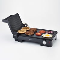 Elektrický gril a barbecue 3 v 1 Ariete 1916 Multi Grill, hladká a vrúbkovaná grilovacia doska, otváranie o 180°, nastaviteľný termostat, 2400 W, čierny 3