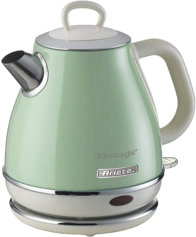 Ariete Vintage 2868 Retro električno kuhalo za vodu - 1 L, 1630 W, bežična baza od 360°, automatsko isključivanje, nehrđajući čelik, zeleno