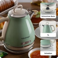 Ariete Vintage 2868 Retro električno kuhalo za vodu - 1 L, 1630 W, bežična baza od 360°, automatsko isključivanje, nehrđajući čelik, zeleno 4