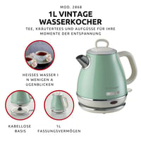 Ariete Vintage 2868 Retro električno kuhalo za vodu - 1 L, 1630 W, bežična baza od 360°, automatsko isključivanje, nehrđajući čelik, zeleno 3