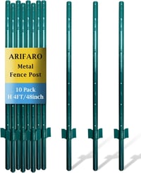 Stâlp de gard din oțel ARIFARO 122 cm pentru gard din plasă de sârmă, 10 bucăți, stâlp rezistent pentru gard de grădină, pentru terasă, sârmă de gard pentru exterior 1