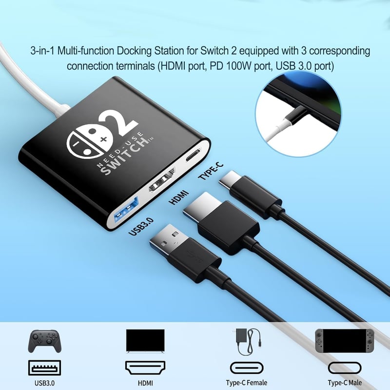 AriKroii Switch 2 dokkoló állvány 4K HDMI USB 3.0 100W töltéssel